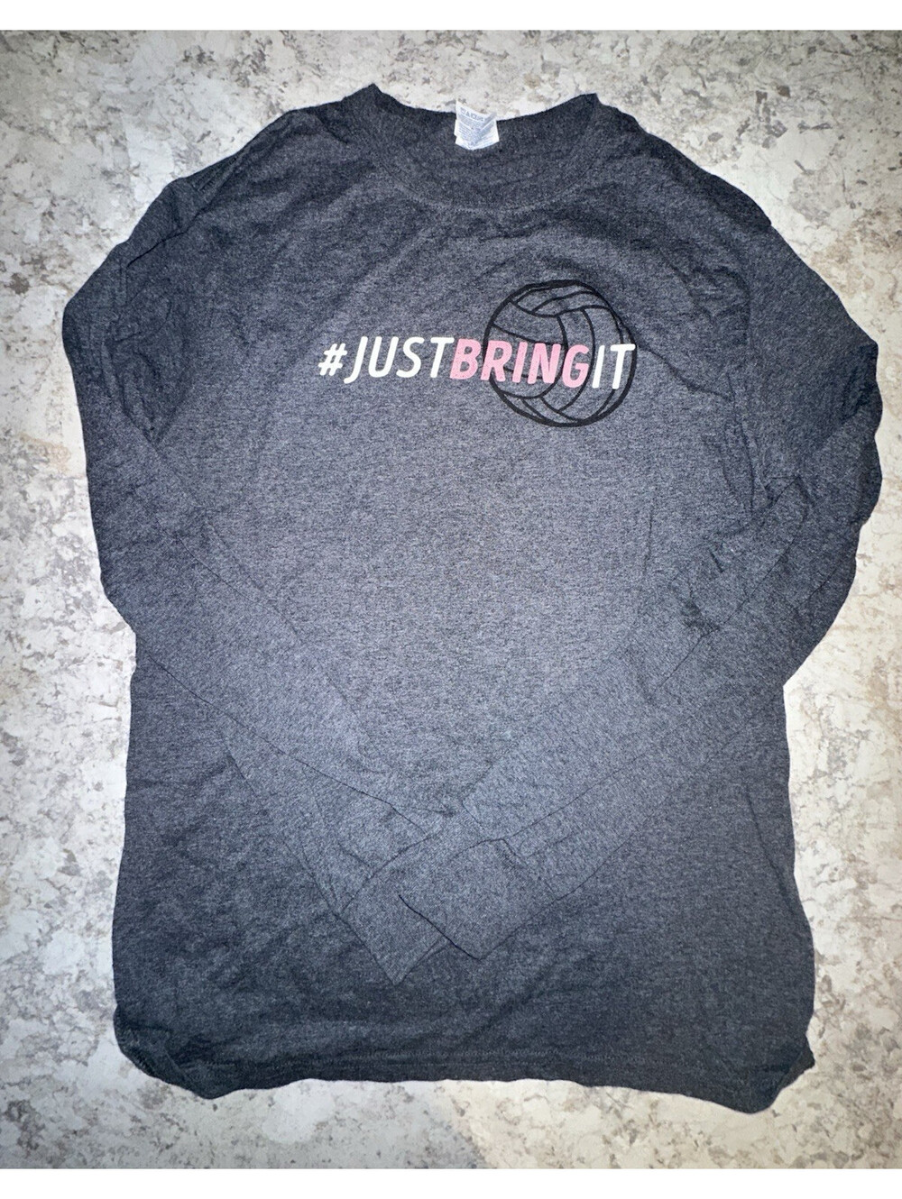 Fruit of the Loom #JUSTBRINGIT Graphic Crew Neck Long Sleeve T-Shirt, Gray S